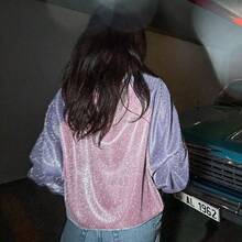 女款秋季穿搭，閃亮設計配色運動衫，適合大學、辦公室、通勤、萬聖節、返校穿著 - 粉色 - 查看 2