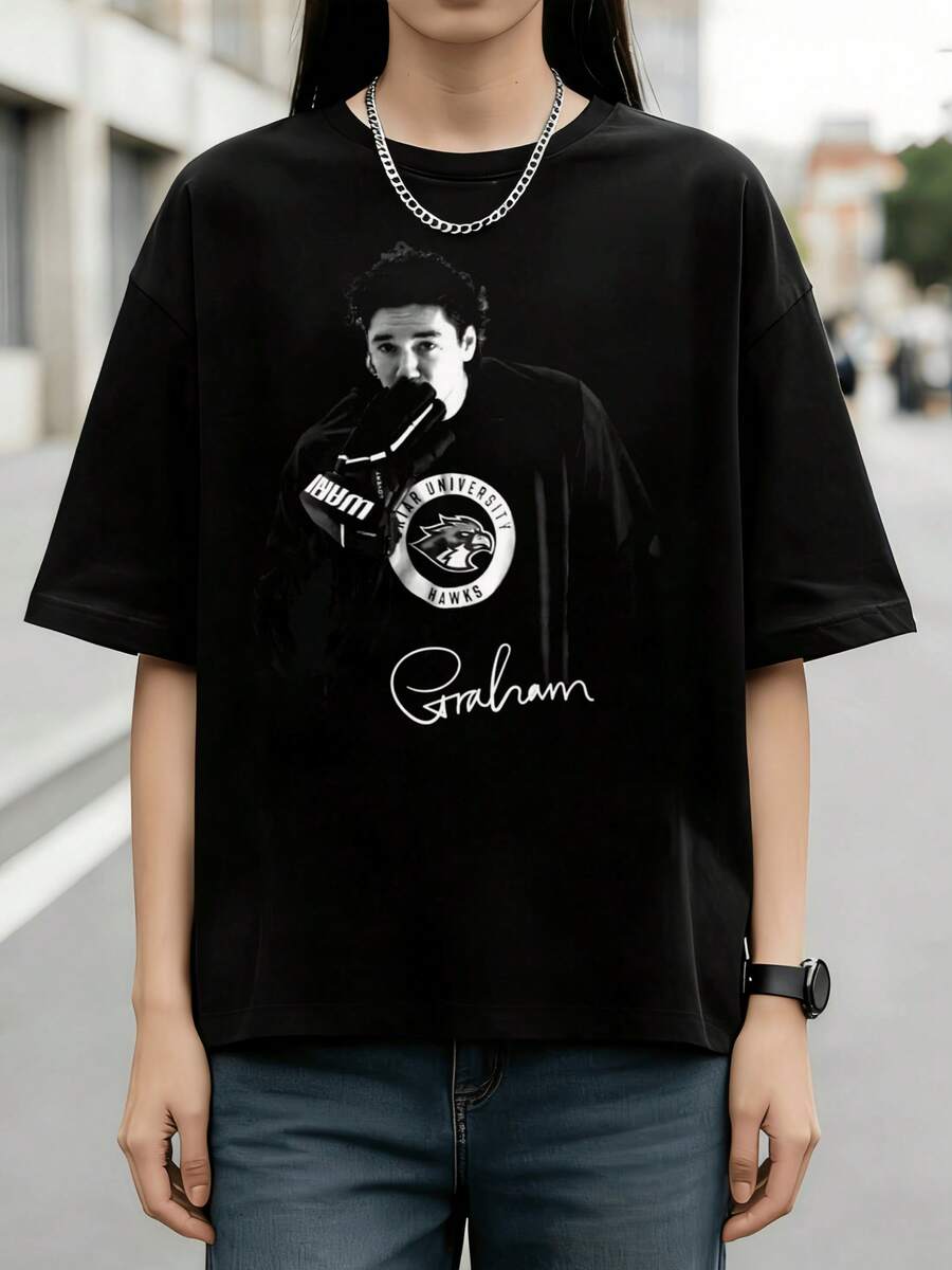 Garrett Graham Vintage Briar Hawks Ice Hockey Cotton Tee, Offs Campuss Sports Romance Novel Themed Surprise Gift For Book Collectors - Black - View 1