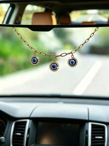 1pc Rhinestone Evil Eye Car Rearview Mirror Hanging Decor, Car Interior Decoration Accessory - A - View 3