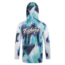 Men's Blue Printed Hooded Fishing Shirt With Face Mask, Long Sleeve Sun Protection Top Sports Fall - Cadet Blue - View 2