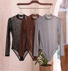 Basic Tulle Bodysuit With Long Sleeves - Fall/Winter 2025 Fashion - 3-black+Brown+Gray - View 1