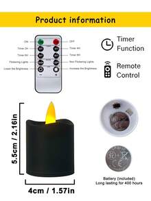 6/12/24pcs Flameless Candle Lights With Remote Control, Timer/Remote Function, Battery Operated, LED String Lights, Odorless Flameless Candles, Mini Candles, Wish Candles, For Tabletop Centerpiece Decor, Suitable For Home, Halloween, Christmas, Mother's Day, Valentine's Day, Birthday, Wedding, Party, Dining Table, Various Holiday Atmosphere Lights - Black - Warm Light - View 10