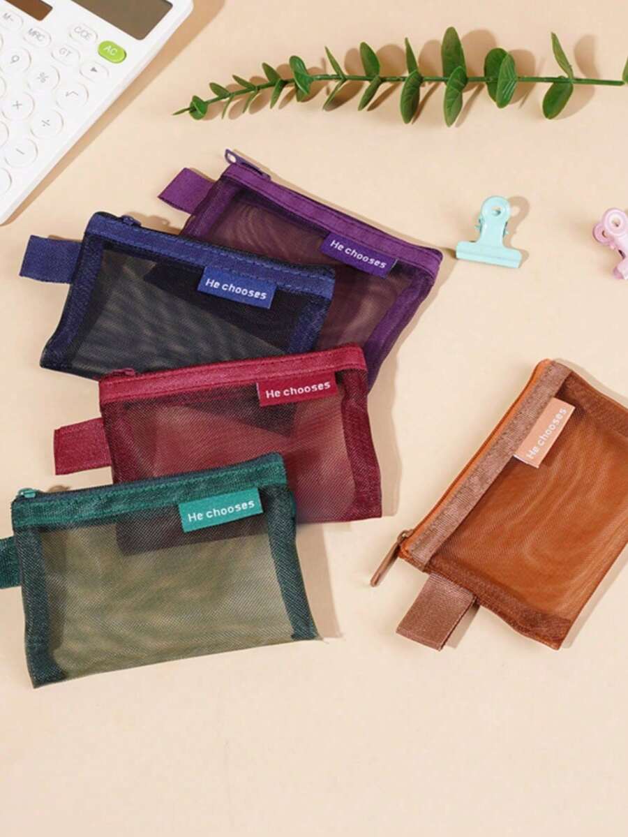 5pcs/1pc Tas Perlengkapan Mandi Jaring Segitiga Nilon Kapasitas Besar, Tas Kosmetik Portabel Tahan Air, Tas Kosmetik Multifungsi, Tas Alat Tulis, Tas Penyimpanan Kabel Data, Dompet Koin, Tas Penyimpanan Jaring Persegi Nilon Warna Retro, Tas Penyimpanan Kecil - MultiWarna - View 1