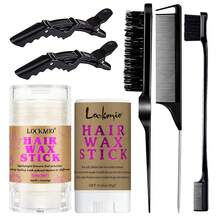 lockmio Barra de cera para peinar el cabello natural y suave, cera sólida para domar el cabello encrespado, fijación fuerte y duradera sin rigidez, bálsamo de cera para el cabello portátil para viajes, incluye 3 peines y pinzas de cocodrilo - L-40wax-16wax-3comb-2clip-5pcs - Ver 9