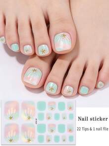 Beauty Sticker 22 piezas de tiras de uñas de los pies con strass, pegatinas de uñas de los pies con brillo degradado, fáciles de aplicar, adecuadas para manicuras DIY de damas en vacaciones, viajes y bailes de graduación - Multicolor - Ver 1
