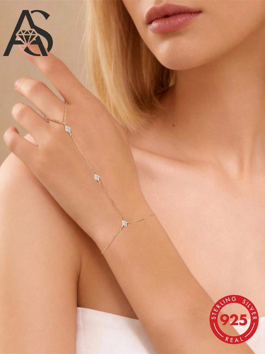AnlaScheer 1件精緻時尚925純銀風箏形疊層手鍊,鍍金,低過敏,適合女性女孩日常配戴,婚禮派對禮物 - 金色 - 查看 1