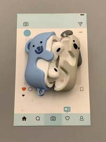 3D Stereo Hugging Bear & Puppy Silicone AirPodsCase, Two Interlocking Cartoon Animal Full Soft Silicone Shockproof Earphone Cover With Bottom Ring Hook, Compatible With AirPods2/1/3/4 & Pro/Pro 2/Pro 3 - Multicolor - View 5