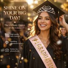 2pcs Graduation Celebration Set (1 Rhinestone Headband Crown + 1 Shoulder Strap) Suitable For Party Decoration, Photo Props, Graduation Season, Back To School Gifts, Best Fun Background Stand, Small Garden Party - Multicolor - View 6
