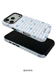 GIIPPA 1 pieza Funda de teléfono con base de rayas horizontales azul claro con diseño de patrón de arándanos y pequeñas estrellas, Funda de teléfono 17 Pro Max, Compatible con teléfono 16 Pro Max, 15 Pro Max, 14 Pro Max, Funda de teléfono de moda de alta gama estilo coreano divertido, Compatible con 11/12/13/14/15/16 Pro Max Plus, Diseño elegante adecuado para hombres y mujeres, ¡Regalo perfecto para novia en Navidad, Día de San Valentín, Pascua, Temporada de bodas y cumpleaños! - Multicolor - View 3