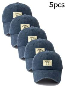 1pc Unisex Adjustable Light Gray Washed Fabric Strap Outdoor Fashion Baseball Cap - Navy Blue - View 6