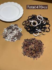 470pcs Women's Brown Tone Hair Accessories Set, Includes Large Hair Ties, Disposable Rubber Bands, Star Hair Clips, Meets Daily Hairstyle Needs, Women's Hair Accessories. Suitable For Daily Casual Use. - Multicolor - View 8