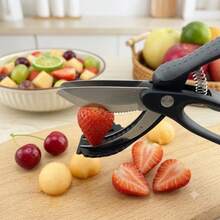 Fruit Salad Scissors, Fruit Slicer, Fruit Cutter, Portable Kitchen Food Preparation Tool, Stainless Steel Fruit Cutting Scissors, Suitable For Strawberries, Bananas, Apples, Kiwis - Random Color - View 2
