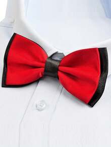 1pc Men's Dual-Color Double-Layer Bow Tie, Adjustable Bow Tie - Black and Red - View 2