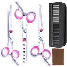 Pet Grooming Scissors Set Professional Straight Scissors, Thinning Scissors, Curved Scissors, Steel Comb, Suitable For Pet Hair Trimming And Grooming, Pink Professional Grooming Set - Multicolor - View 14