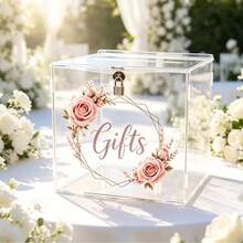Wedding Card Box, Birthday Card Box, Party Storage Box, Pink Rose Represents Gentle Love, Gratitude, Elegance, Happiness And Beautiful Blessings - 1PC - View 1