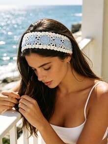 Set de 2 diademas de punto con lazo estilo bohemio de vacaciones con estrella de mar, concha y caracol marino, accesorios para el cabello elegantes y minimalistas para mujer, para playa, vacaciones, vuelta al cole, graduación y regalo de cumpleaños - Azul + Rosa - 2 unidades - Ver 4
