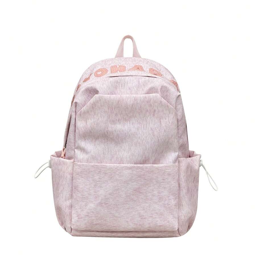 LECEY Mochila de gran capacidad con patrón de letras para el desplazamiento diario - Rosa - Ver 1
