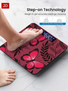 1pc Bathroom Scale, Red Butterfly And Black Leaf Pattern, Suitable As Holiday Gift - A - View 4