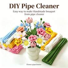 Tallo de tubería de limpieza, materiales florales hechos a mano, conjunto de ramo de flores de terciopelo de tubería con accesorios y tutorial, kit DIY mejorado hecho a mano, adecuado para decoración y regalos - Ramo de la serie colorida - Ver 1
