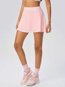 KyrLssu Women Solid A-Line Mini Skort, High Waist Plain Flared Skirt For Daily Outfit Matching - Pink - View 6