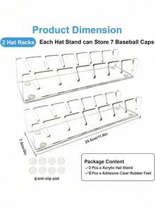 1/2pcs Acrylic Baseball Cap Display Rack, Can Store 14 Hats, Suitable For Bedroom, Closet, Vanity, Transparent - Multicolor - View 4