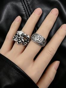 10/11pcs/Set Unisex Vintage Punk Hip Hop Ring Set, Personalized Skull Geometric Claw Bat Design, Party Gift Daily Jewelry Accessories - Punk Ring Set - View 4