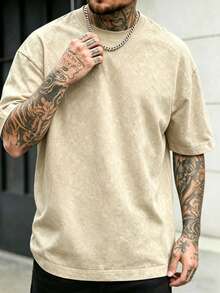 Men's Casual Solid Color Short Sleeve T-Shirt, Suitable For Summer, Comfortable Style Sports - Champagne - View 6