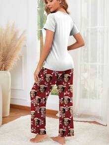 Custom Women's Short Sleeve Pajama Set, Can Print Any Pattern, Personalized Pajamas With Photo, Fun Custom Image Comfortable Sleepwear. Suitable For Christmas, Birthday, Gift-Giving And Other Occasions - White - View 2