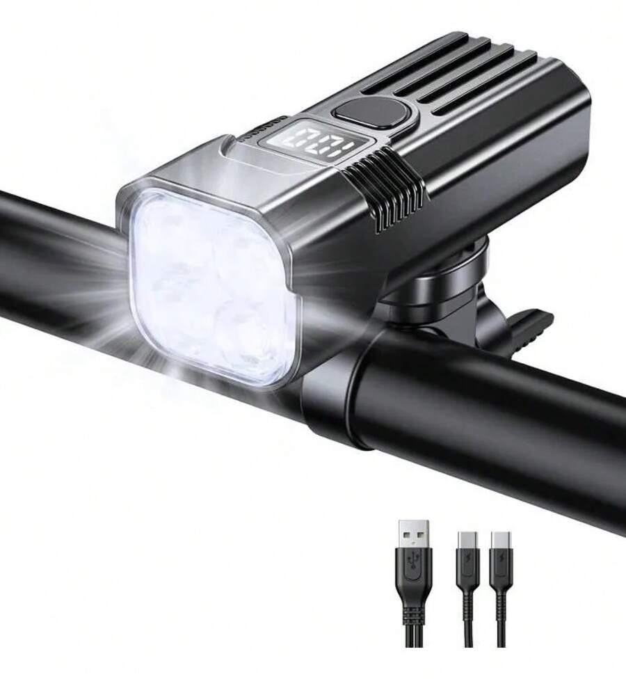 USB Rechargeable, Waterproof Front Bicycle Light - Black - View 1
