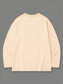Men's Casual Minimalist Versatile Slow Living Theme Print Daily All-Match Long Sleeve T-Shirt, Spring/Autumn - Apricot - View 4