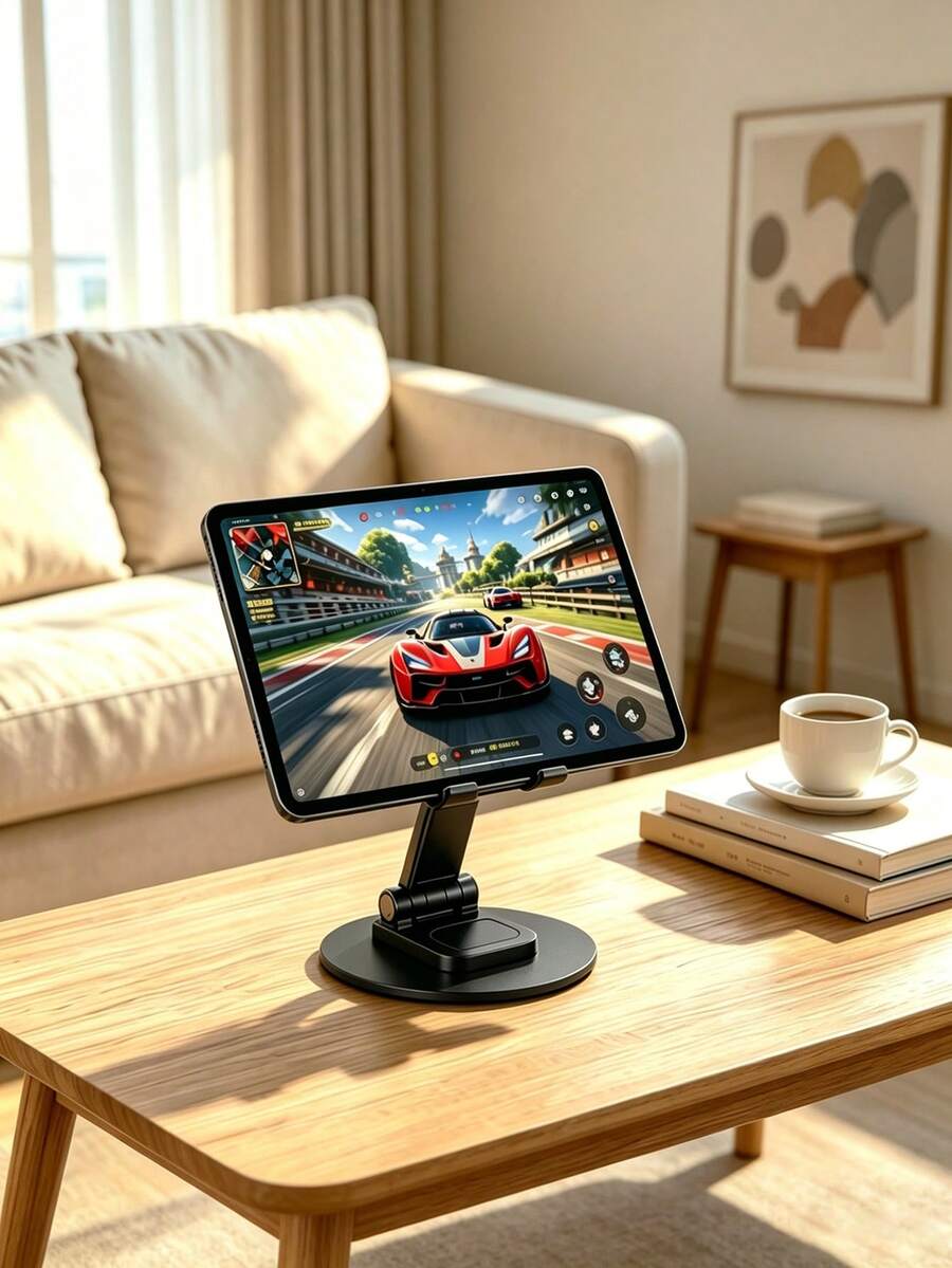 1pc Black 360° Rotatable Foldable Portable Alloy Phone Stand, Compatible With Iphone, Perfect For Slouchy People Watching Videos, Home Decor, Room Decoration And Desktop Arrangement, Non-Slip Smartphone Stand Compatible With IPhone 17 Phone Case, Stand Marker Accessory, Game Wind Turbine Office Accessory - View 1