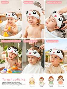 1pc Adjustable Cartoon Waterproof Bath Cap - Baby Bath & Hair Washing Cap, Portable Shower Cap, Water-Blocking Eye Protection Design, Cute Frog Shape - High-Quality Ear Protection, Multiple Colors Available (Blue, Pink) - Bathroom Essential Bath Cap, Practical Sanitary Accessory, Fun Design, Comfortable To Wear - Multicolor - View 7