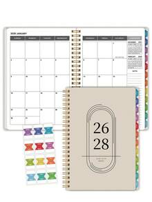 Trees 1pc 2026 Monthly Planner Notebook, A5 Minimalist Monthly Planner With Calendar Grid, Notes And To-Do List, Perfect Productivity Organizer For Home, Work And Study, Essential Office Desk Accessory - Champagne - View 5