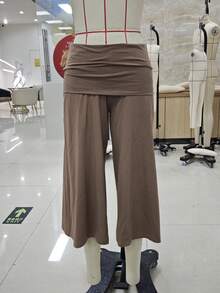 Fold Over Wide Leg Capri Pants For Women Low Rise Yoga Flare Culottes Y2k Flowy Crop Palazzo Gaucho Pants Summer Beach Bottom - 軍綠色 - 查看 3