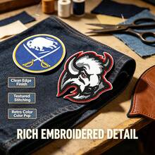 1pc Retro Animal Bison Embroidered Iron-On Patch, American College Style DIY Sewing Applique For Denim Jacket Jeans Backpack Hat Sneakers, Vintage Streetwear Clothing Repair Decorative Accessory - Multicolor - View 2
