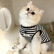 1PC Pet Striped Vest Shirt For Spring And Summer, Lightweight And Breathable Casual Pet Clothing Is Perfect For Daily Fashion, Garden Walks, Family Outings, Festivals And Gatherings, Bringing Elegant And Fresh Style To Your Pets - Black and White - View 3