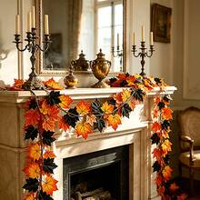 Artificial Black Maple Leaf Garland - Realistic Autumn Orange & Black - Heavy Duty Plastic Foliage Vine, Suitable For Thanksgiving, Halloween, Wedding Decor - No Electricity Required, Indoor/Outdoor Autumn Home, Garden, Party Decoration - Longest Maple Leaf Vine, Can Be Used As Magic Forest Decor, Halloween Decoration, Holiday Wreath Design, No Power Needed, Weather-Resistant Leaves, Home Decor - Multicolor - View 10