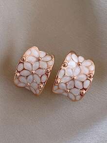 1 Pair Charming Floral Earrings, Designed For Women, Suitable For Weddings, Engagements, Anniversary Parties, Valentine's Day Gift - Rose Gold - View 7