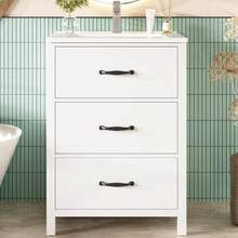 61 X 47 X 83 Cm, Freestanding Washbasin, Fully Lacquered, Three Drawers, Silent Sliding Rails, One-Piece Ceramic Basin, White. - White - View 1