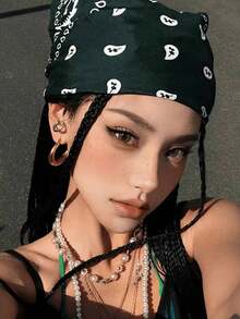 Black Cashew Pattern Multifunctional Scarf, Vintage Headband, Outdoor Small Scarf, Silk Headband, Suitable For Daily Life And Street Dance. - Black - View 1