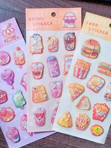 Creative Cartoon 3D Shaking Water Embossed Stickers, Cute Student Office Stationery Collage Stickers, Embossed 3D Cute Mixed Style Stickers - 彩色 - 查看 1