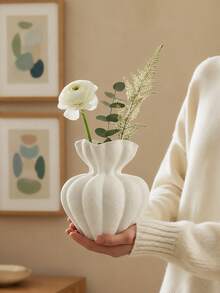 White Ceramic Vase, 4.72 Inch Modern Bohemian Style, Home Decor, Unique Vase, Suitable For Farmhouse Style Living Room Countertop Tabletop Centerpiece Decoration, Wedding Decor - A - View 8
