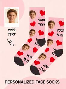 1 Pair Customized Mid-Calf Socks, Bow Tie Pattern, Customized Face Pattern Socks, Couple Socks, Customized Photo Socks, Customized Printed Socks, Personalized Funny Face Pattern Socks, Customized Image Socks, Can Print Any Face Shape On Socks, Anniversary Gift, Valentine's Day Gift, Birthday Gift, Wedding Gift, Mother's Day Gift, Father's Day Gift, Gift For Best Friend, Gift For Parents, Gift For Girlfriend/Boyfriend - Pink - View 5