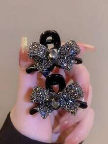 2pcs Bow Bangs Hair Clips, Small Hair Clips Hair Accessories, Rhinestone Decorated, Versatile Elegant Princess Style - Multicolor - View 7