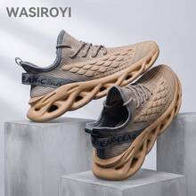 WASIROYI Men's All-Day Comfort Blade Sole Shoes, Breathable Knit Mesh Sneakers With High-Rebound Cushioning, Ideal For Office, Errands & Long Standing Hours - 棕色 - 查看 2