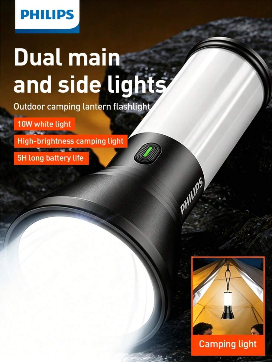 Linterna de Camping Philips SFL1253 con Lámparas Duales Principal y Lateral, Iluminación 360°, 5 Modos de Iluminación, Atenuación Continua y Anillo Indicador de Doble Color - flash - Ver 1