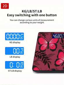 1pc Bathroom Scale, Red Butterfly And Black Leaf Pattern, Suitable As Holiday Gift - A - View 6