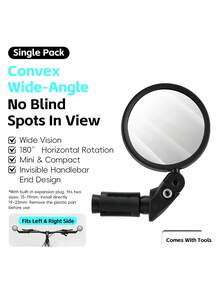 WEST BIKING Bicycle HD Convex Rearview Mirror Wide Field Of View Reliable 360 Degree Free Adjustment Bar End Design Lightweight Road Bike MTB Cycling Rearview Mirror - Black - View 11