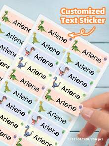 1/32/64/128/256 Pcs Customizable Name Stickers, Waterproof And Oil-Proof Labels, Cartoon Dinosaur Pattern Stickers, Paper Name Labels, Personal Items - Multicolor - View 1