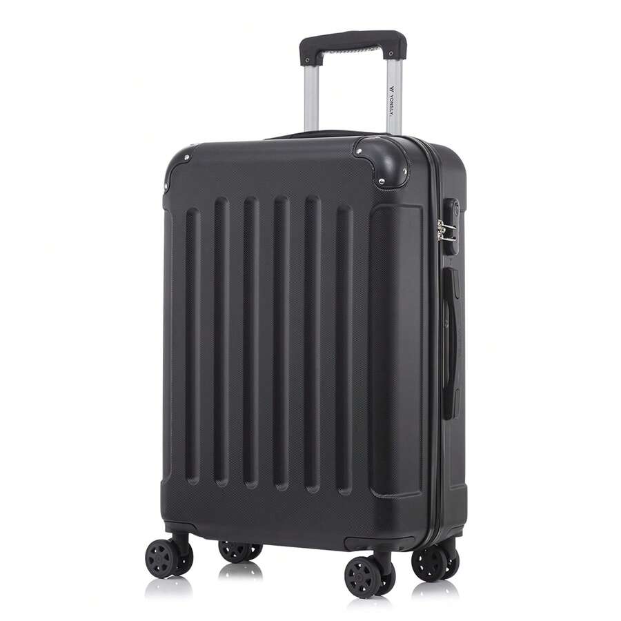 YONSLY Hard Shell Suitcase 16/20/24/28 Inches With 4 360° Wheels Sturdy Double Zipper Combination Lock Mesh Pocket Soft Rubber Handle Travel Suitcase - 黑色 - 查看 1